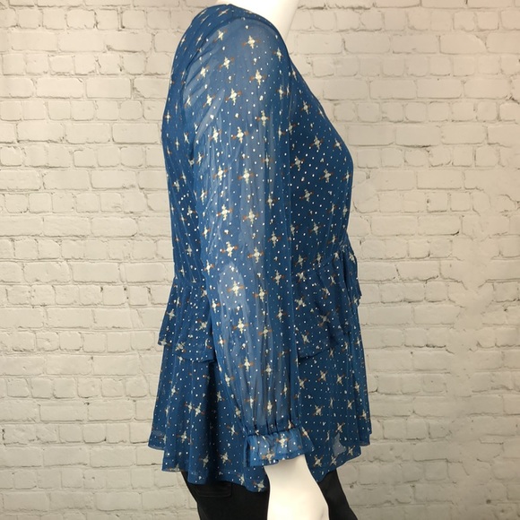 1X 2X Style & Co Blue Ruffle Mesh Overlay Top Plus Size - Picture 4 of 6